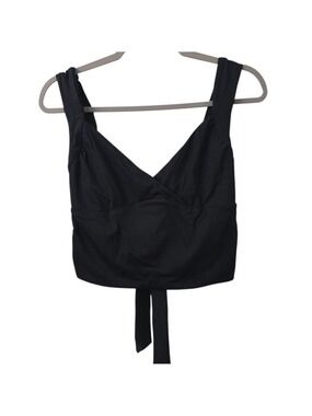 Gobles Black Tie Back V Neck Ruched Sleeveless Crop Top M